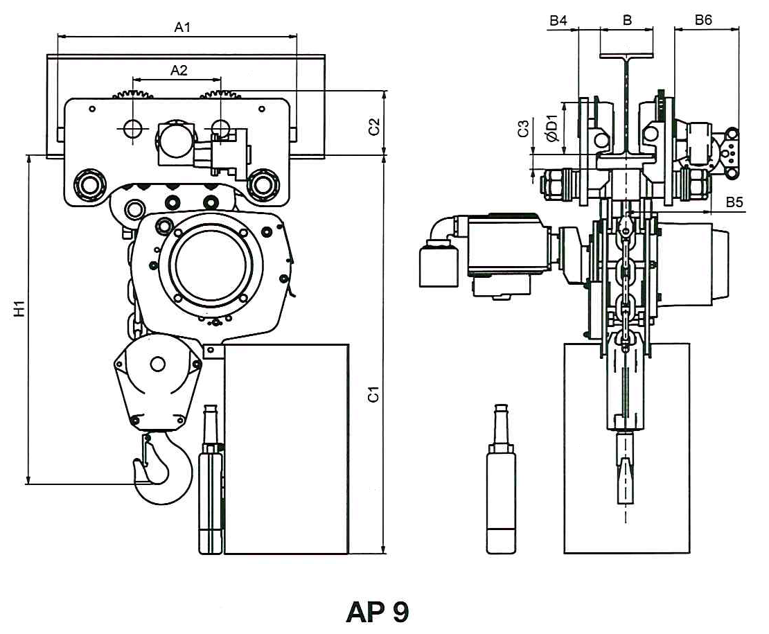 Таль цепная пневматическая, HADEF AP-905-TI-50 (цепь 16x45)